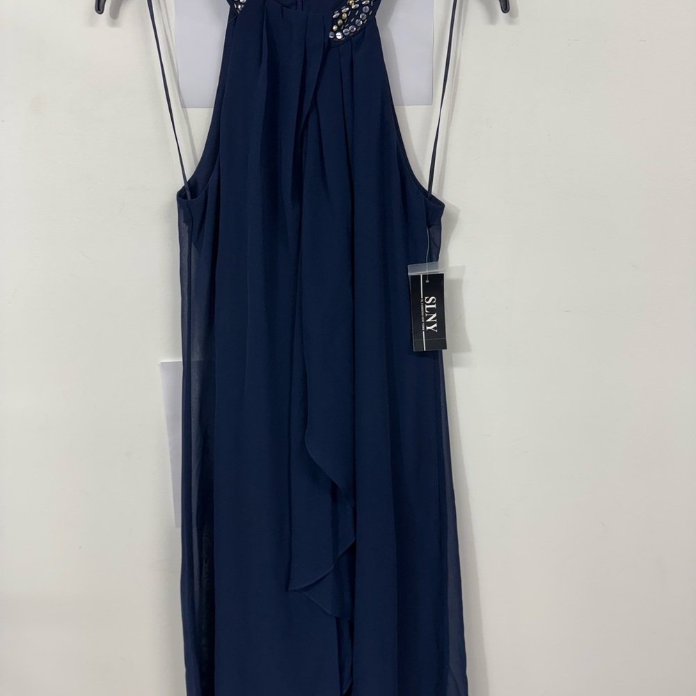 SLNY Blue Halter Sundress Cocktail